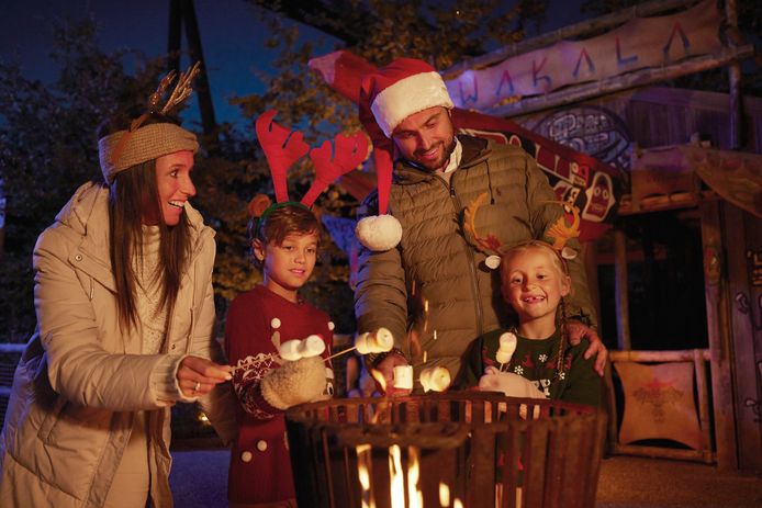 The man entered the amusement park during the Christmas period.
