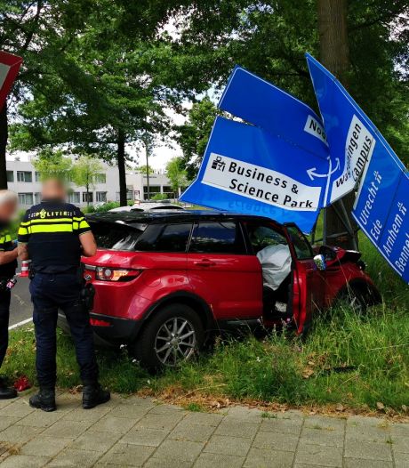 Automobilist ramt verkeersbord in Wageningen