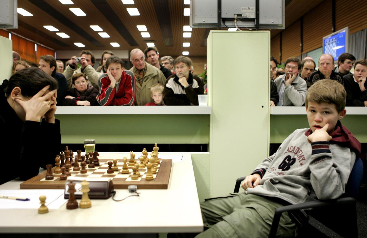 Magnus Carlsen als 14-jarige deelnemer in Wijk aan Zee (2005) Beeld ANP