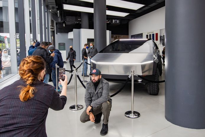 Het conceptmodel van de Tesla Cybertruck werd vorig jaar tentoongesteld in het Meatpacking District in New York