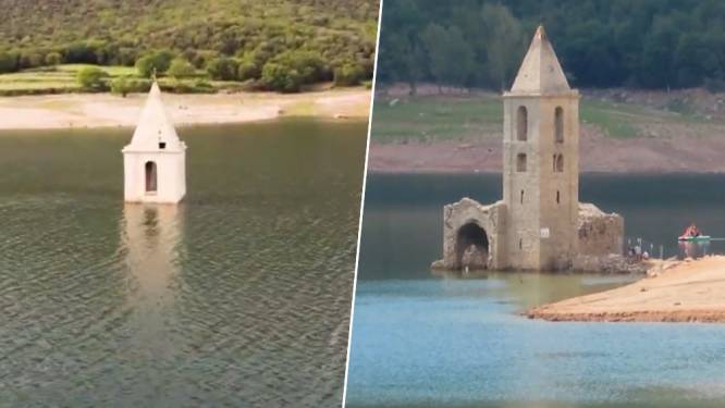 De extreme droogte in beeld: duizend jaar oud kerkje komt dit jaar wel erg vroeg boven water