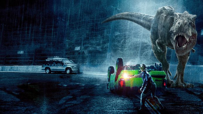 Een beeld uit Jurassic Park.