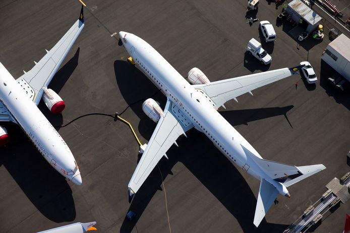Een 737 MAX-toestel op een luchthaven in Seattle, waar Boeing vliegtuigen stalt voor ze naar de klant gaan.