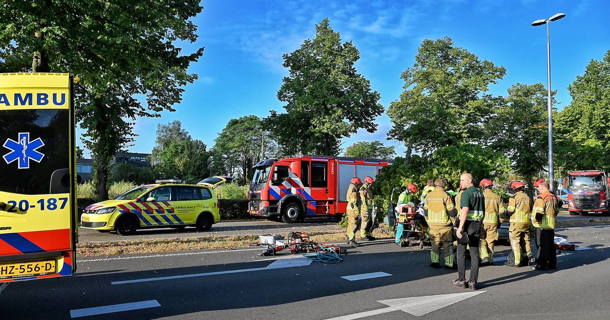 Automobilist zwaargewond na botsing, deel van boom breekt af door klap.