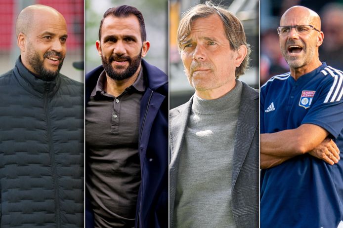 Pascal Jansen, Adil Ramzi, Phillip Cocu en Peter Bosz. Een aantal kandidaten voor de vacante positie van hoofdtrainer bij PSV.