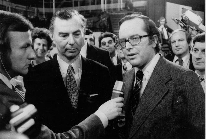 Leo Tindemans en Wilfried Martens bij de verkiezingen van 1974.