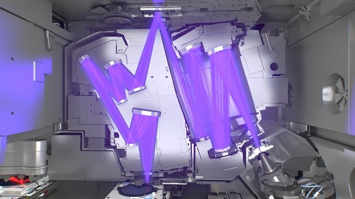 Een foto-illustratie van ASML zelf: de binnenkant van een chipmachine.