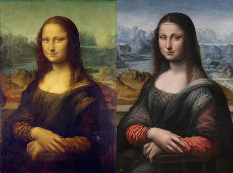 De Mona Lisa, door Leonardo Da Vinci, en de 'kopie', rechts. Beeld 