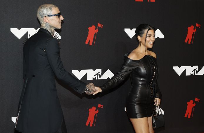 Travis Barker en Kourtney Kardashian op de rode loper van de MTV Video Music Awards vorige maand.
