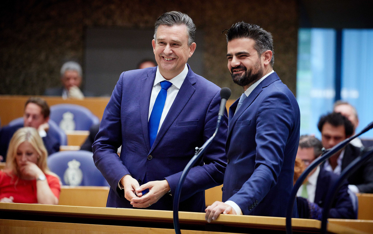 SP-leider Roemer en Denk-leider Kuzu in de Tweede Kamer. Beeld anp