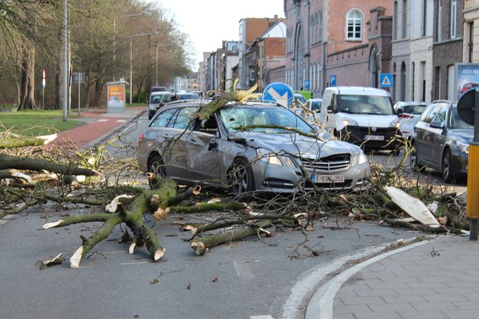 In de Mercedes zaten twee passagiers, die ongedeerd bleven. "We hebben geluk gehad."