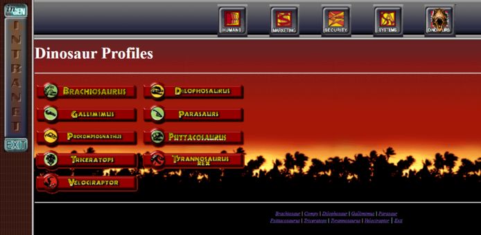 De website van de film ‘The Lost World: Jurassic Park’ uit 1997.