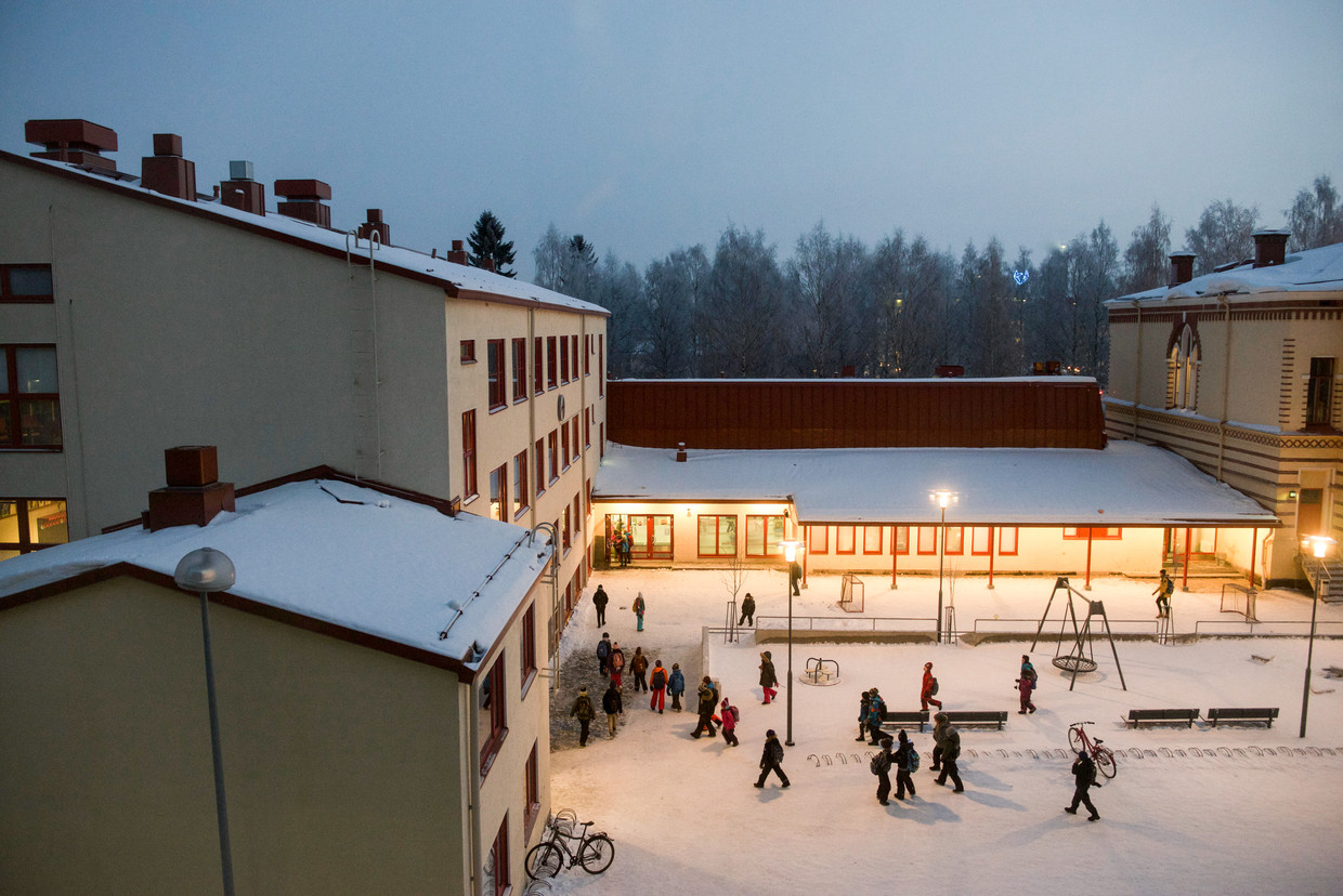 Schoolplein in Oulu, in het noorden van het land.