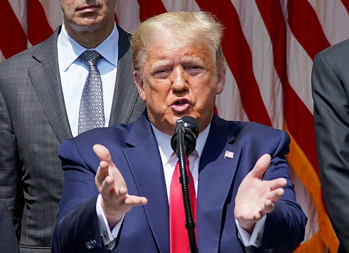 De Amerikaanse president Donald Trump vorige week tijdens een persconferentie in de Rozentuin van het Witte Huis