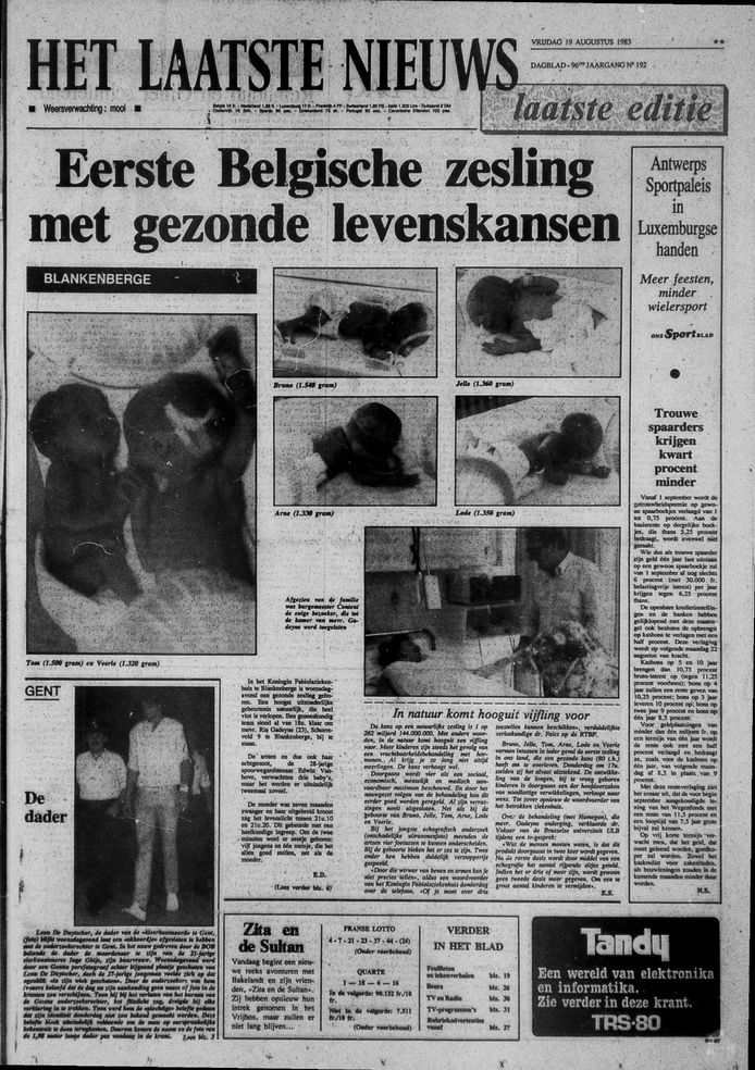 La naissance des sextuplés avait fait la Une de HLN en 1983