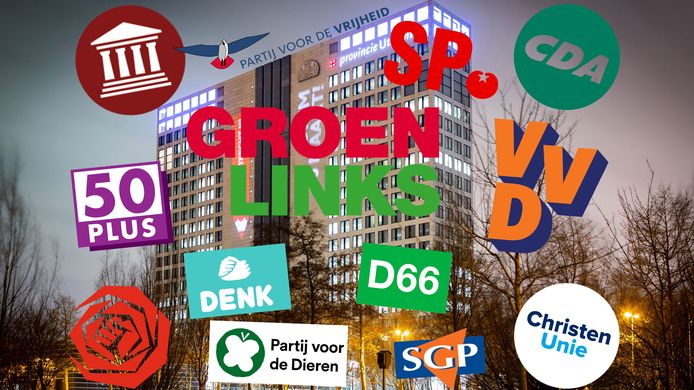 De dertien politieke partijen in de Provinciale Staten in Utrecht.