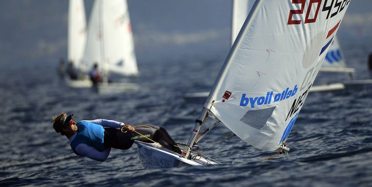Nicholas Heiner tijdens de wereldkampioenschappen zeilen in Spanje afgelopen september. Beeld ANP