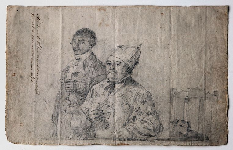 Augustus van Bengalen, jongmatroos van de Verenigde Oost-Indische Compagnie (VOC), houdt de pijp van Hendrik Cloete vast (ca. 1788), maker anoniem. Beeld Rijksmuseum