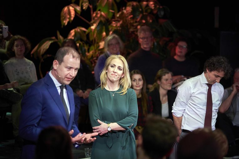 Lodewijk Asscher (PvdA), Lillian Marijnissen (SP) en Jesse Klaver (GroenLinks) tijdens de bijeenkomst van GroenLinks, PvdA en SP dinsdagavond. Beeld ANP