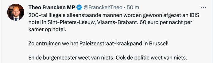 Tweet van Theo Francken.