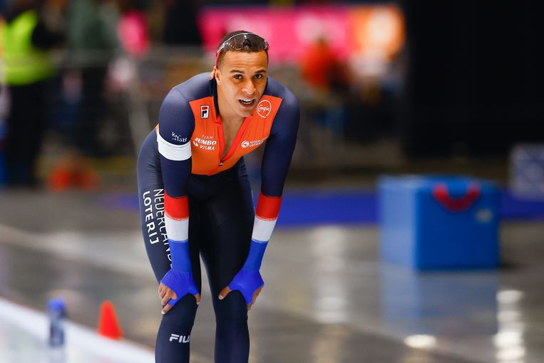 Dai Dai N'tab na zijn derde plaats op de 500 meter in de wereldbekerfinale in Polen. Beeld Pro Shots / Erik Pasman
