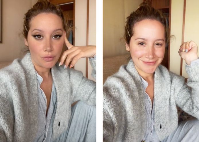 Actrice Ashley Tisdale volgt de anti-filtertrend op TikTok.