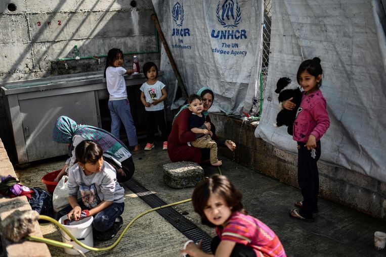 Er werden 9.500 vluchtelingen geteld in het vluchtelingenkamp Moria. Beeld AFP