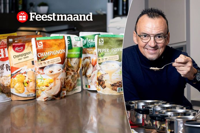 Sterrenchef Luc Bellings proeft vijf pepersauzen en vijf champignonsauzen uit de supermarkt.