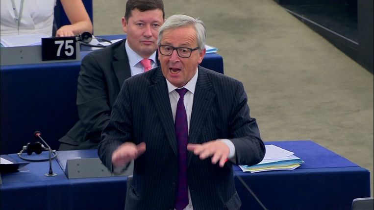 Juncker in het Europees parlement vandaag Beeld AP