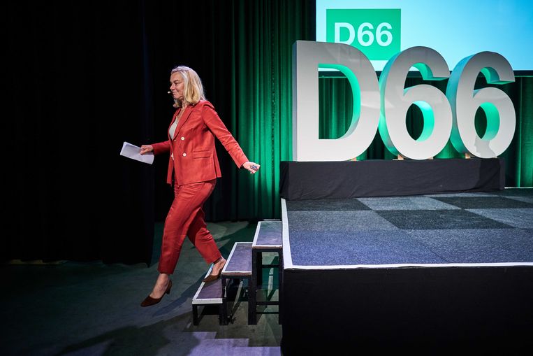Lijstrekker Sigrid Kaag tijdens de presentatie van het concept-verkiezingsprogramma van D66. Beeld ANP