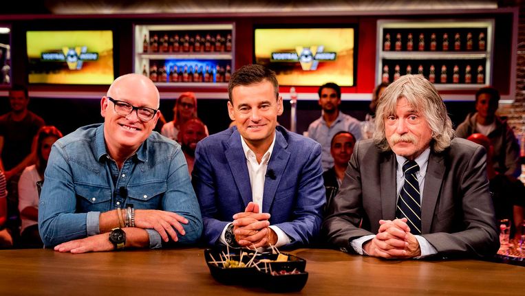 Wilfred Genee, Rene van der Gijp, Jan Boskamp en Johan Derksen tijdens de uitzending van het RTL-programma Voetbal Inside. Beeld anp