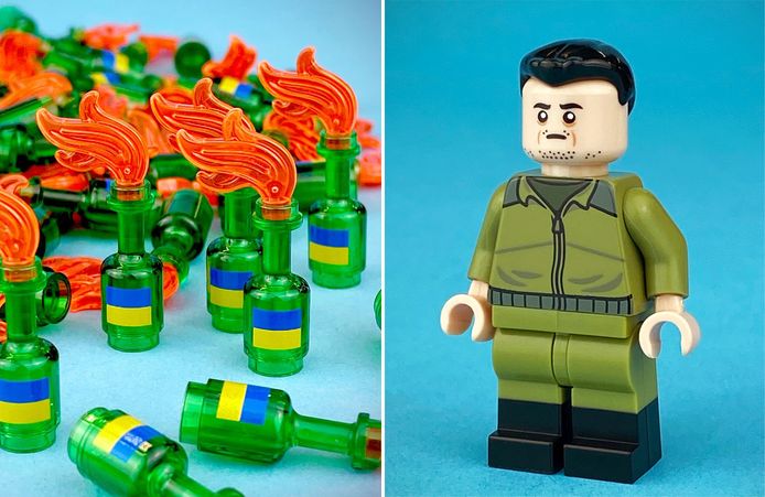 La société américaine a mis en vente une figurine à l'effigie de Volodymyr Zelensky (100 dollars) et un cocktail Molotov (10 dollars) au profit des Ukrainiens.
