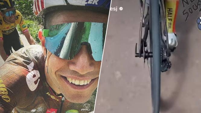 Wout van Aert showt nieuwe sokken: ‘Half mens, half brommer’