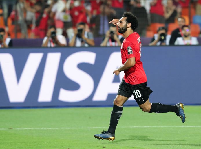 Mo Salah viert zijn goal tegen Congo.