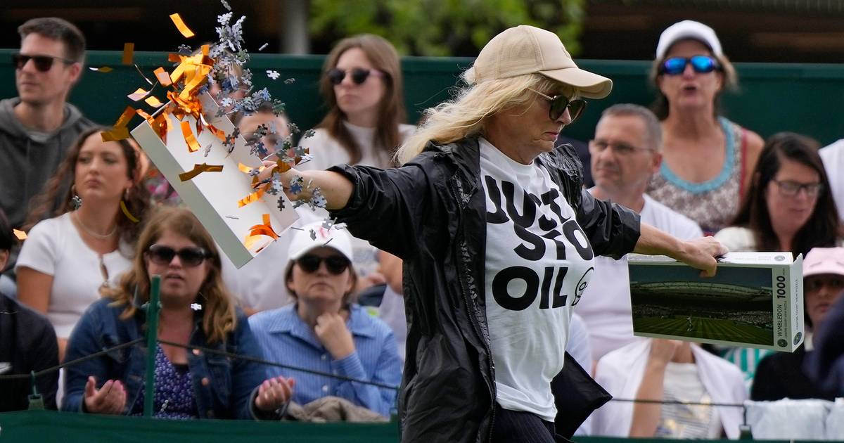 Klimaatdemonstranten verstoren partij Wimbledon met puzzelstukjes en confetti