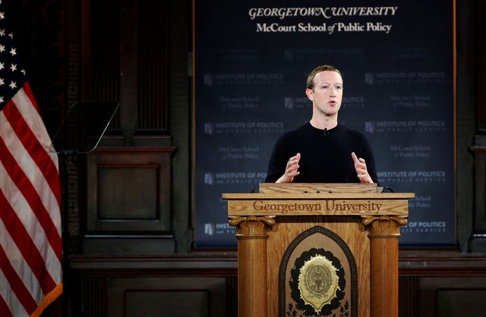 Facebookbaas Mark Zuckerberg tijdens zijn toespraak aan Georgetown University in Washington.