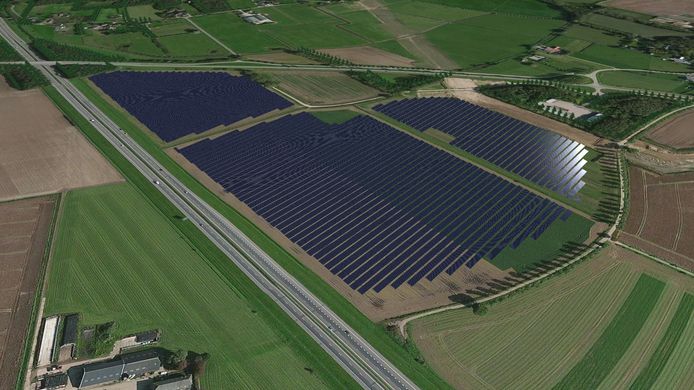 Een visualisatie van het te bouwen zonnepark Bankhoef bij Hernen.