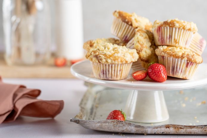 Aardbei crumble muffins.