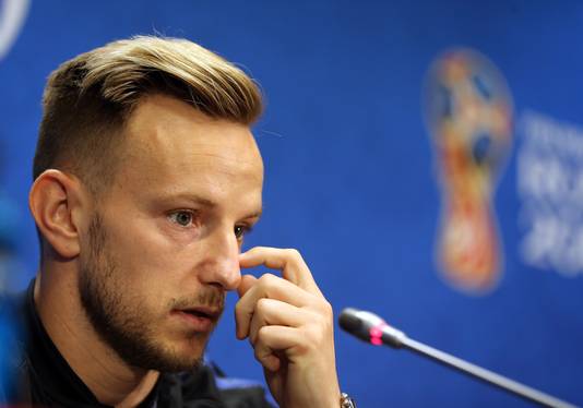 epa06886068 Croatia's player Ivan Rakitic attends a press conference in Moscow, Russia, 13 July 2018. Croatia will face France in the FIFA World Cup 2018 final on 15 July 2018 in Moscow.  EPA/ABEDIN TAHERKENAREH