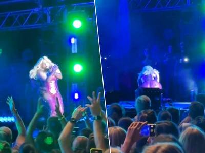 KIJK. Zangeres Bebe Rexha valt neer nadat fan telefoon tegen haar hoofd gooit tijdens concert