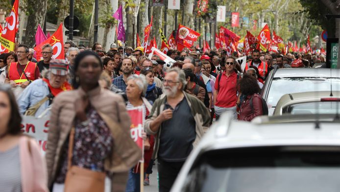 Een betoging tegen besparingen in het Franse Perpignan.