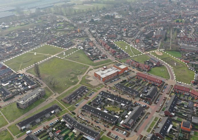 De vier locaties van de nieuwe woningen in Goor.