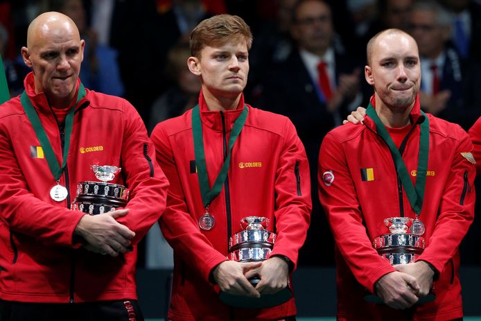 België eindigde vorig jaar als runner-up na verlies in de finale tegen Frankrijk. Hier coach van Herck, Goffin en Darcis.