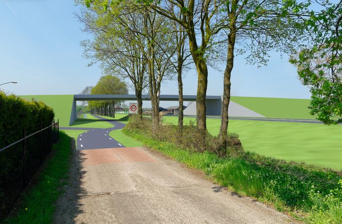 N279 gezien vanuit Scheepstal.  Hier komt een viaduct over de N279.
