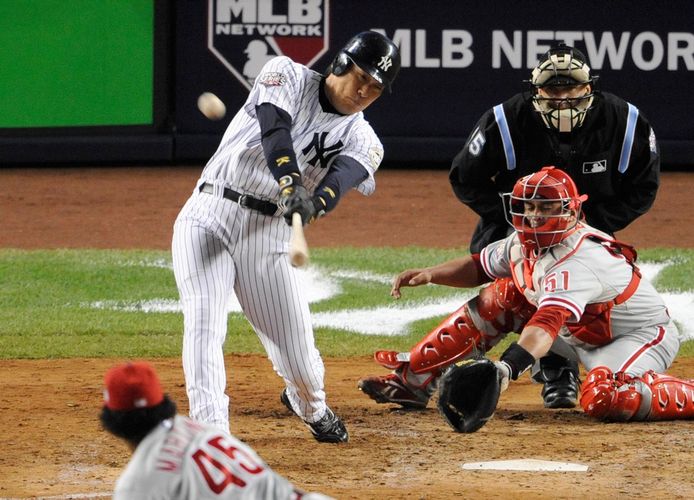 Hideki Matsui in actie voor NY Yankees.