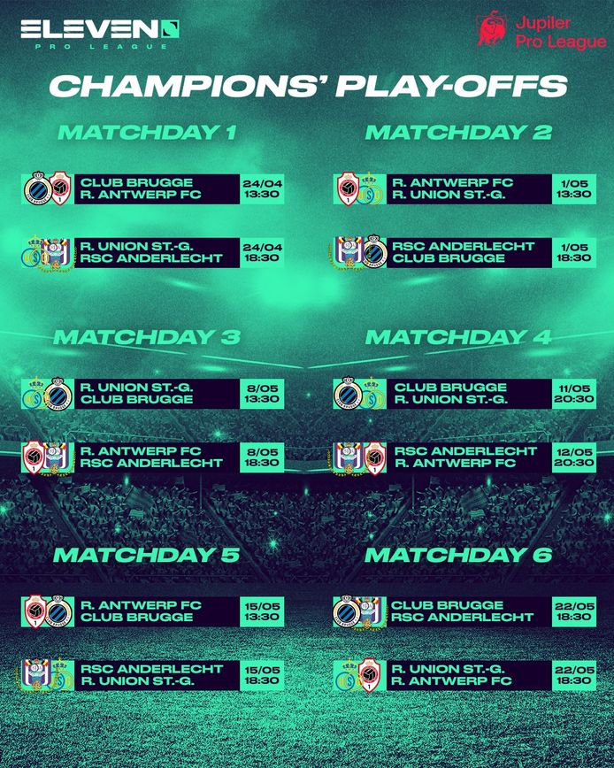 De kalender voor de Champions' play-offs.