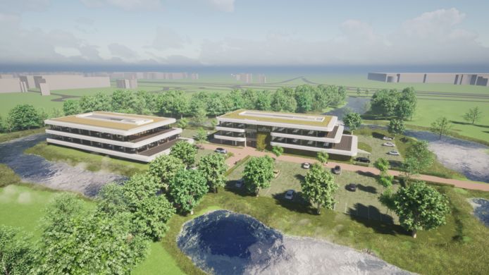 Een impressie van de gebouwen van de hightech campus, zoals die kan komen op landgoed Steenenburg in Drunen.
