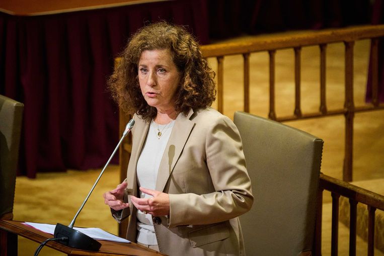Demissionair Minister Ingrid van Engelshoven van Onderwijs, Cultuur en Wetenschappen (D66) tijdens het debat. Beeld ANP