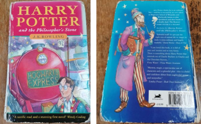 Première édition rare de l'ouvrage de J.K. Rowling, “Harry Potter et la pierre philosophale.”