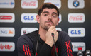 Thibaut Courtois tijdens de persconferentie.